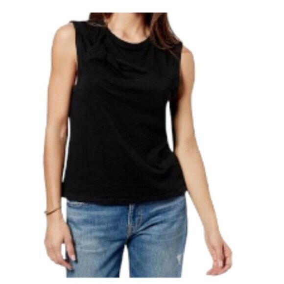 Joie Hillhurst Sleeveless Cotton Tee Top In Black Caviar Medium NWT - Picture 1 of 2